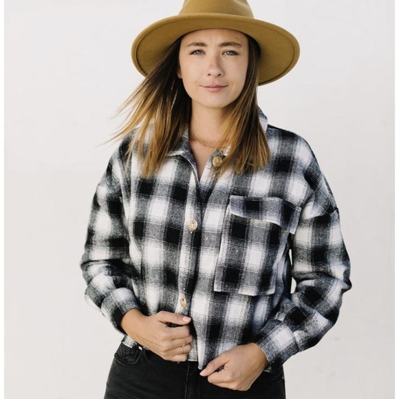 Mod Ref Black and White Lucca  Lifestyle Cropped Bridger Flannel Jacket Sz M - Picture 1 of 11